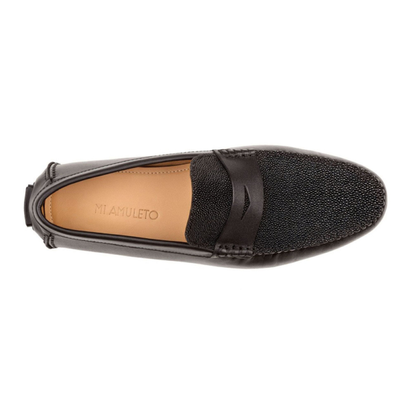 Mocasín driver negro con antifaz  en piel de mantarraya y vacuno - Image 2