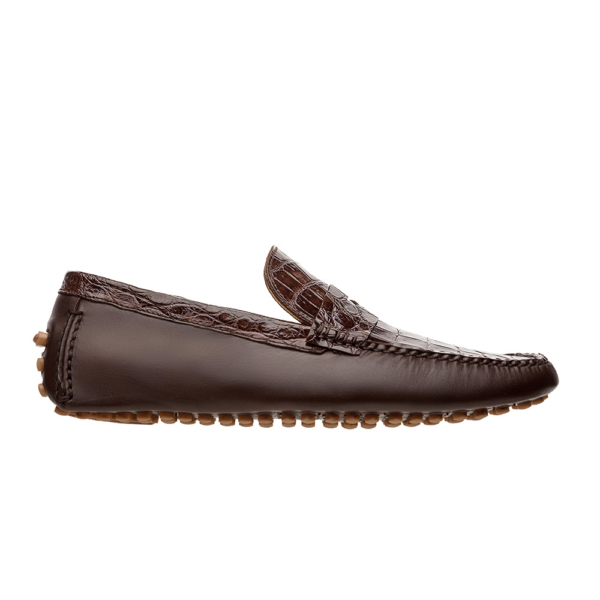 Mocasín driver café con antifaz en piel de cocodrilo y vacuno - Image 3