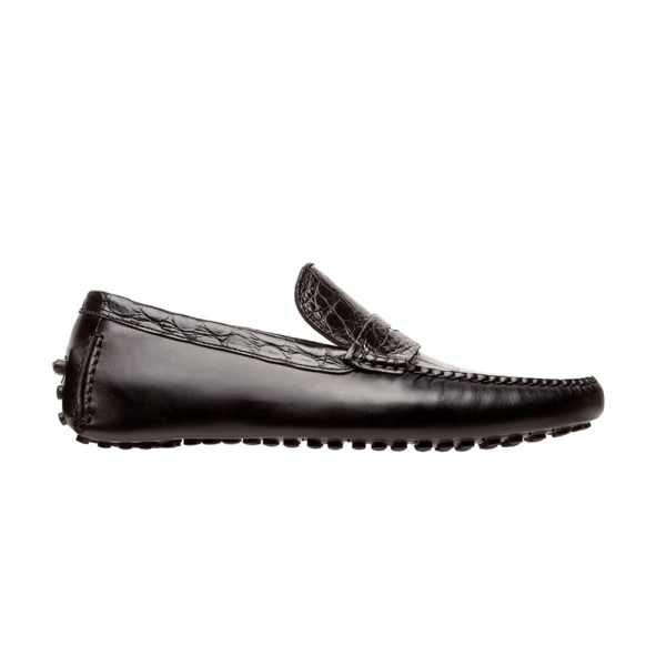 Mocasín driver negro con antifaz en piel de cocodrilo y vacuno - Image 3