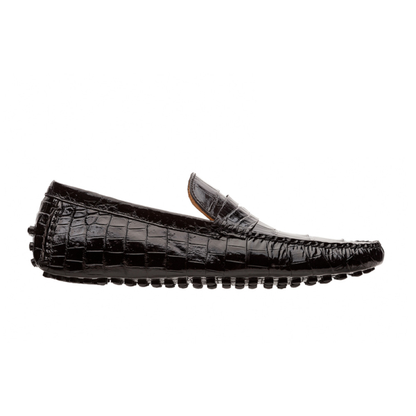 Mocasín driver negro con antifaz en piel de cocodrilo completo - Image 3