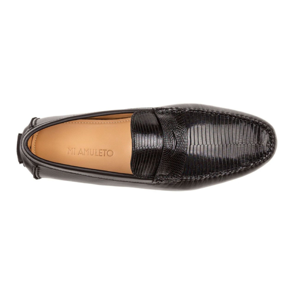 Mocasín driver negro con antifaz en piel de lizard y vacuno - Image 2