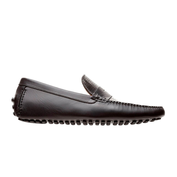 Mocasín driver negro con antifaz en piel de lizard y vacuno - Image 3