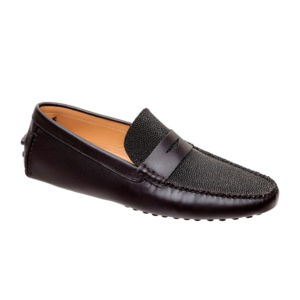 Mocasín driver negro con antifaz  en piel de mantarraya y vacuno