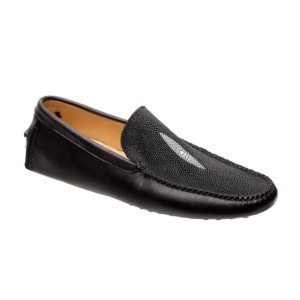 Mocasín driver negro con piel de mantarraya ojo y vacuno