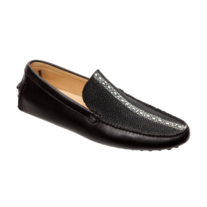 Mocasín driver negro con piel de mantarraya reyna y vacuno