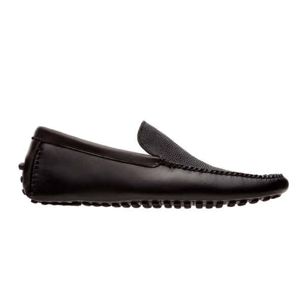 Mocasín driver negro con piel de mantarraya reyna y vacuno - Image 3