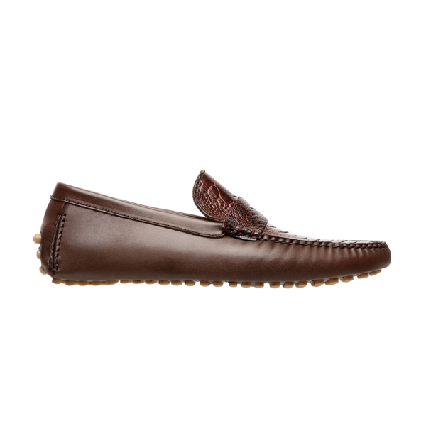 Mocasín driver tabaco con antifaz en piel pata de avestruz y vacuno - Image 3