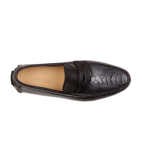 Mocasín Negro con antifaz en piel pata de avestruz y vacuno - Image 2