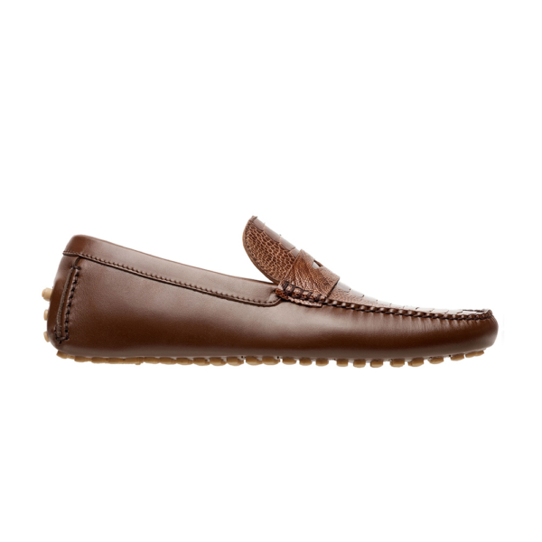 Mocasín driver café con antifaz en piel pata de avestruz y vacuno - Image 3