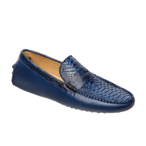 Mocasín driver azul-negro con antifaz en piel de pitón y vacuno