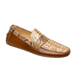 Mocasín driver beige-café con antifaz en piel de pitón y vacuno