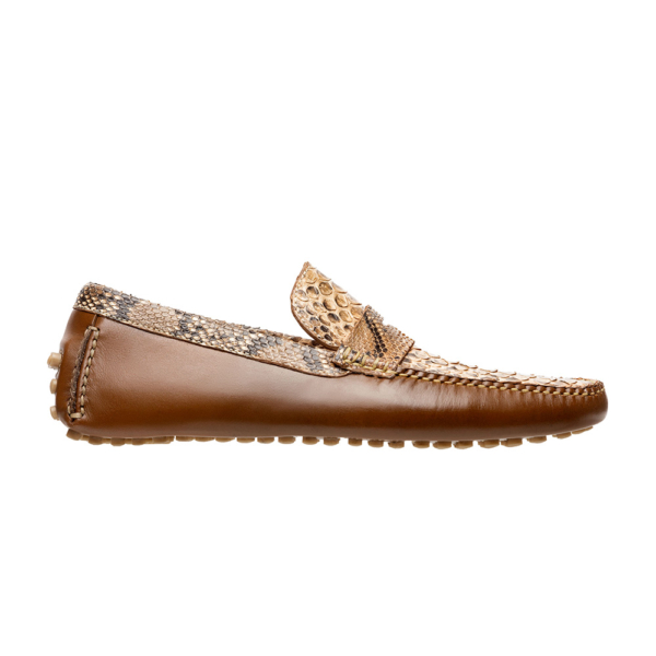 Mocasín driver beige-café con antifaz en piel de pitón y vacuno - Image 3