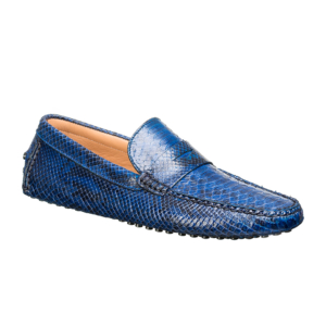 Mocasín driver azul-negro con antifaz en piel de pitón completo