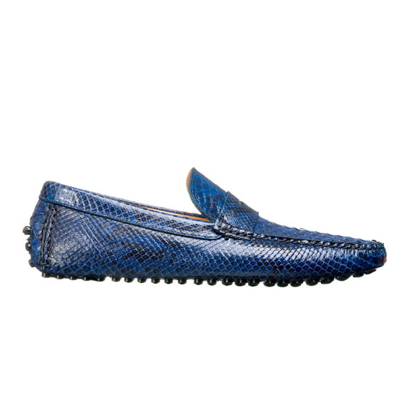 Mocasín driver azul-negro con antifaz en piel de pitón completo - Image 3