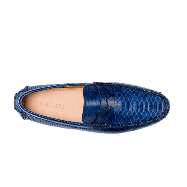 Mocasín driver azul-negro con antifaz en piel de pitón completo - Image 2