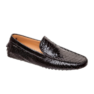 Mocasín driver negro con antifaz en piel de pitón completo