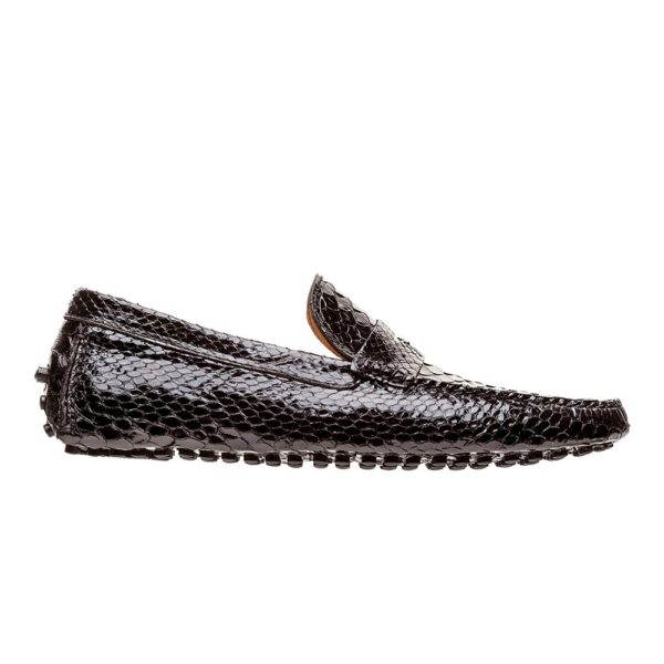 Mocasín driver negro con antifaz en piel de pitón completo - Image 2