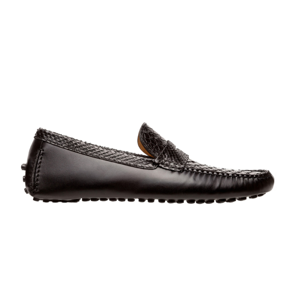 Mocasín driver negro con antifaz en piel de pitón y vacuno - Image 3
