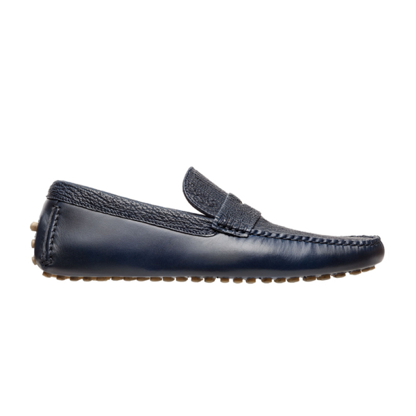 Mocasín driver azul con antifaz en piel de tiburón y vacuno - Image 3