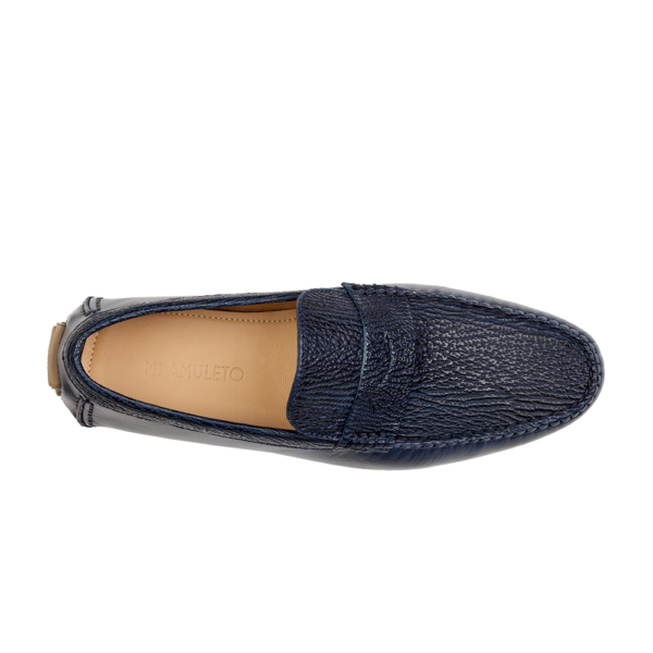 Mocasín driver azul con antifaz en piel de tiburón y vacuno - Image 2