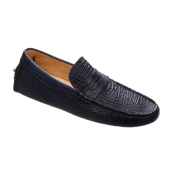 Mocasín driver azul con antifaz en piel de tiburón completo