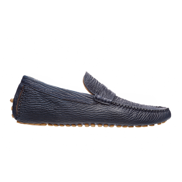 Mocasín driver azul con antifaz en piel de tiburón completo - Image 3