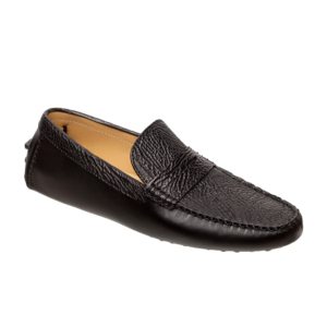 Mocasín driver negro con antifaz en piel de tiburón y vacuno