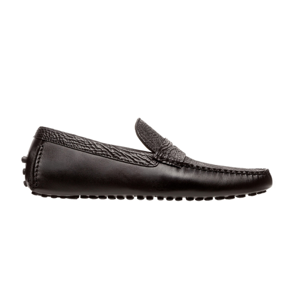 Mocasín driver negro con antifaz en piel de tiburón y vacuno - Image 3
