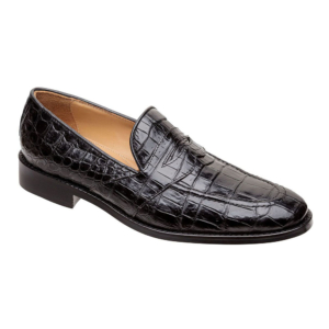 Mocasín negro de antifáz con bordo en piel de Cocodrilo completo