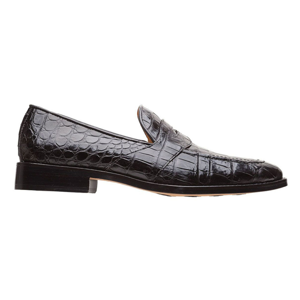 Mocasín negro de antifáz con bordo en piel de Cocodrilo completo - Image 3
