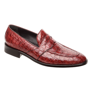 Mocasín tinto de antifaz con bordo en piel de cocodrilo completo