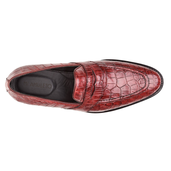 Mocasín tinto de antifaz con bordo en piel de cocodrilo completo - Image 2
