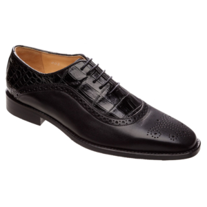 Oxford negro de pala lisa con medallón en piel de cocodrilo y vacuno