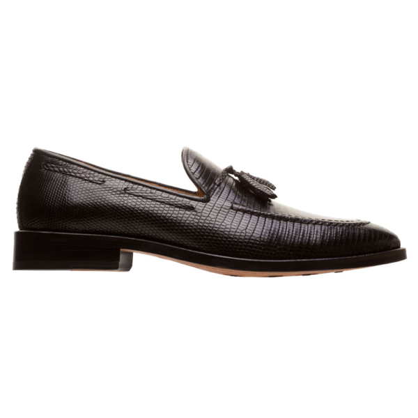 Mocasín negro de motas, tiras y bordo en piel de lizard completo - Image 3