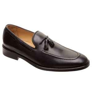 Mocasín negro de motas, tiras y bordo en pitón y vacuno