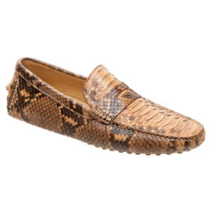 Mocasín driver beige-café con antifaz en piel de pitón completo