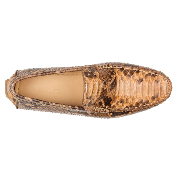 Mocasín driver beige-café con antifaz en piel de pitón completo - Image 2