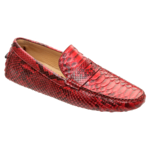 Mocasín driver rojo-negro con antifaz en piel de pitón completo
