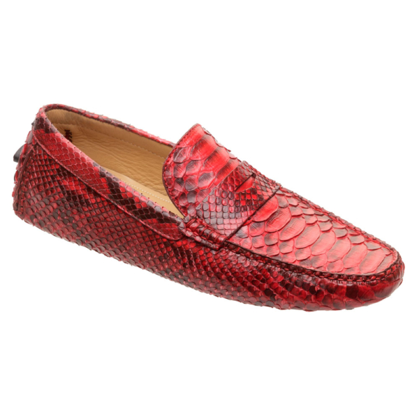 Mocasín driver rojo-negro con antifaz en piel de pitón completo