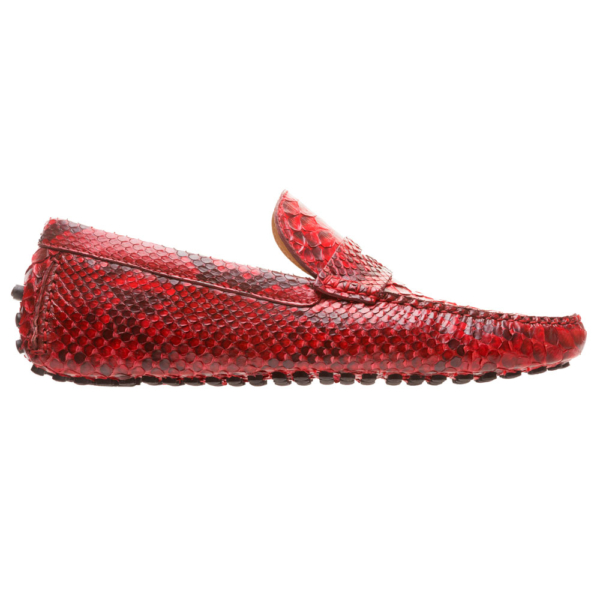 Mocasín driver rojo-negro con antifaz en piel de pitón completo - Image 3