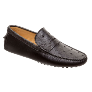 Mocasín Negro con antifaz en piel de avestruz y vacuno